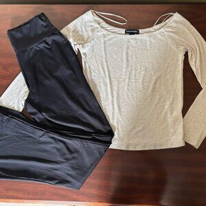 Streetwear Society White Long Sleeve (Fits Small) + Black Flare Leggings — Bundl